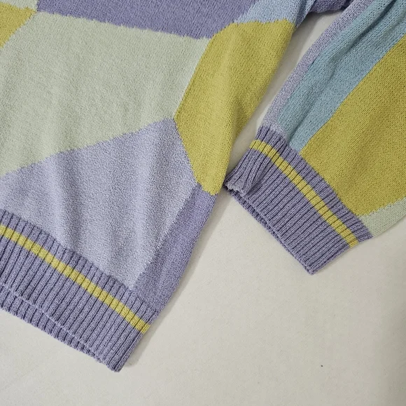 St John Sport Santana Knit Vintage Geometric Pastel V-Neck Sweater S - Picture 5 of 10